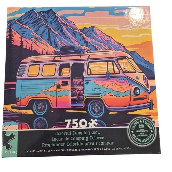 Ceaco Colorful Camping Glow in the Dark 750 pc Jigsaw Puzzle - Picture 9 of 11